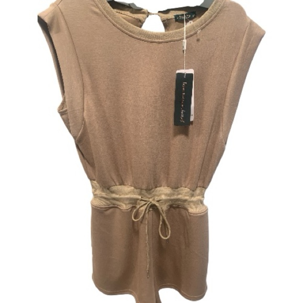 NWT OfeefaN  Sleeveless Tan shorts jumpsuit with Drawstring Waist Size M